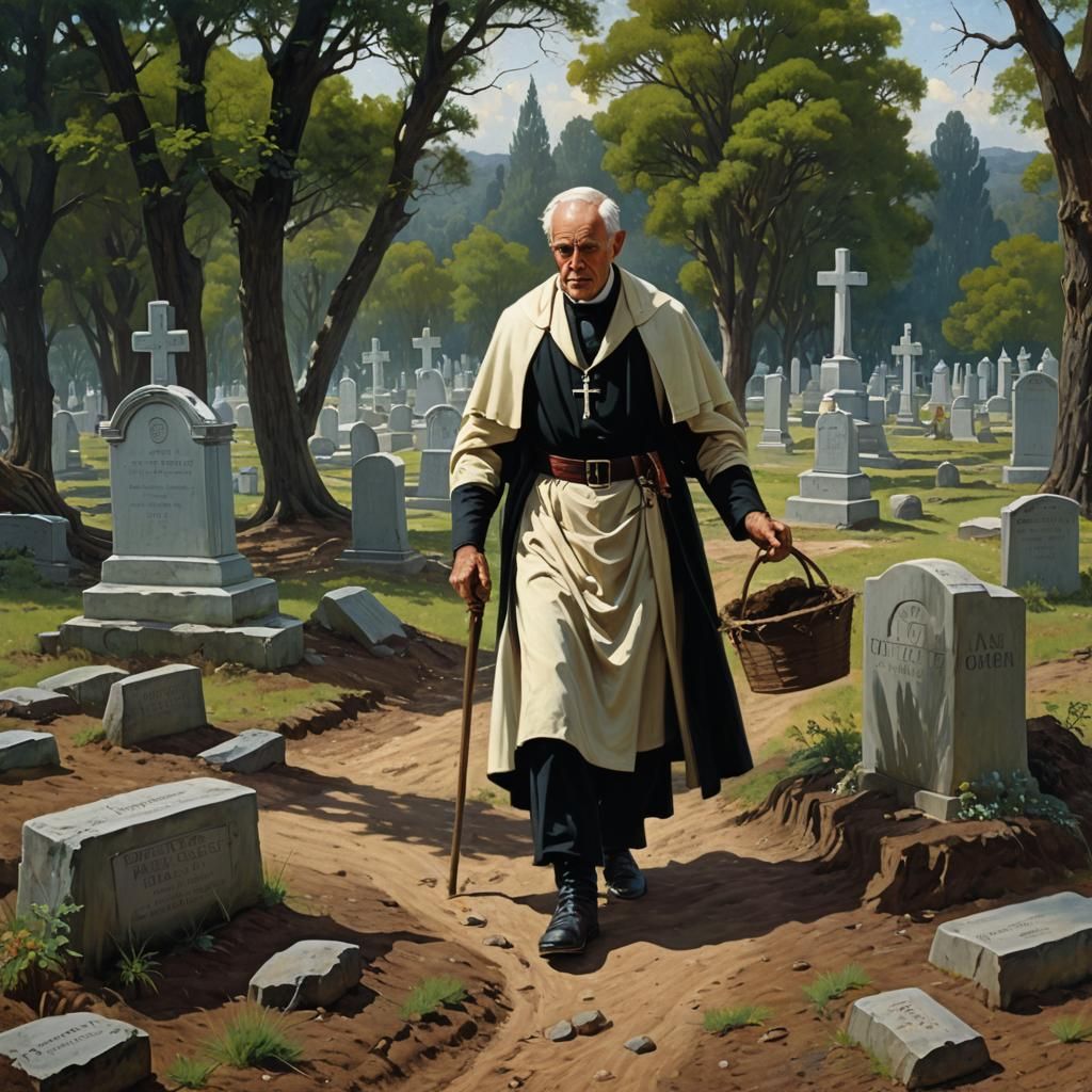 Father MacKenzie wiping the dirt from his hands as he walks ...