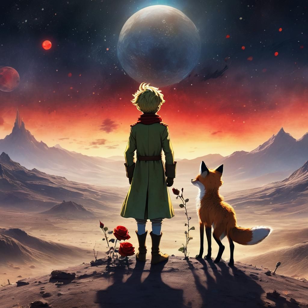 "The Little Prince, The Fox and  red Rose on the Planet"
  by @Mapont