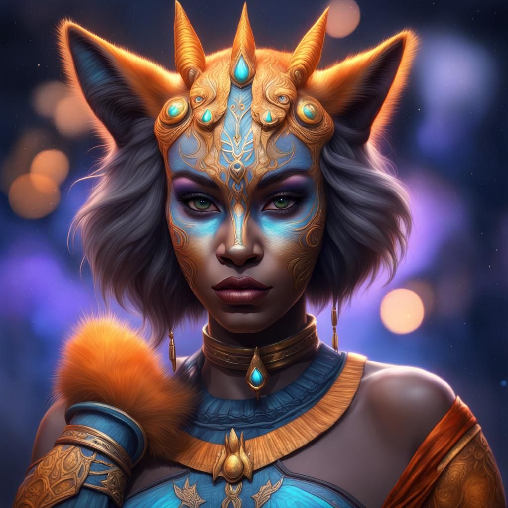 Celestial Khajiit Goddess: Digital Cel Shading Art