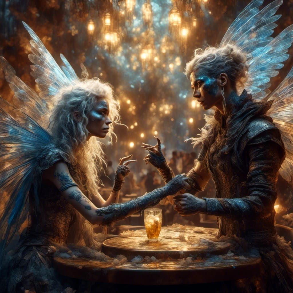 Biker Fairies Fistfighting in Dark Fantasy Style