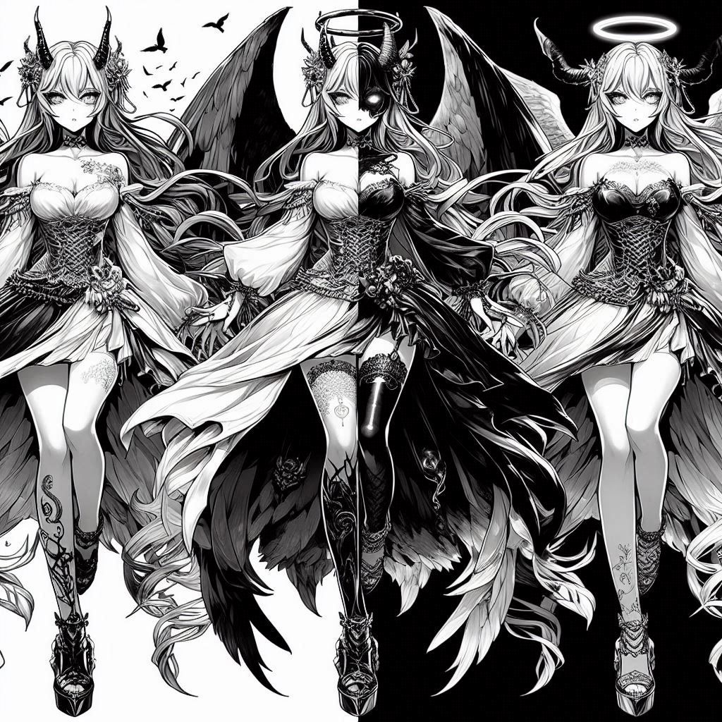 Japanese anime style, full body view female half angel half ...