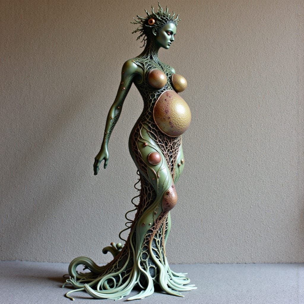 <lora:Complexity Wash:1.0> TENDRIL GODDESS: CREATE EXTREMELY DIVERGENT UNIQUE 3D ART SCULPTURES WITH EVERY GENERATION; RAKU MASTERPIECES OF ...