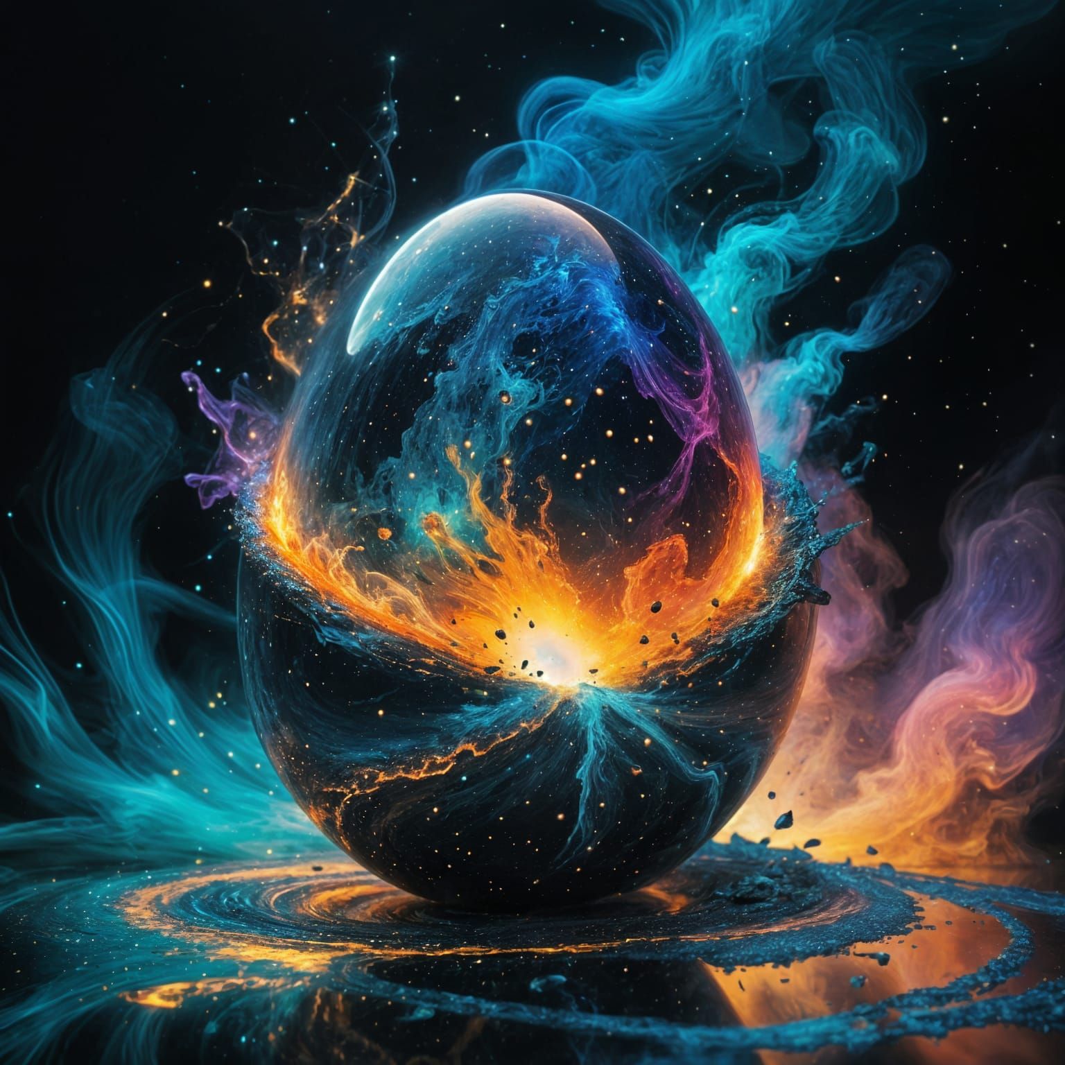 Abstract egg transformed into a surreal cosmic landscape   by @Dreamer in Hell