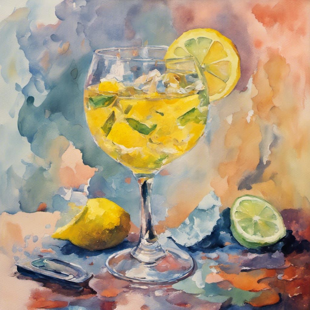 Cocktail, vodka, lemon juice, ascorbic acid, sparkling water, AI