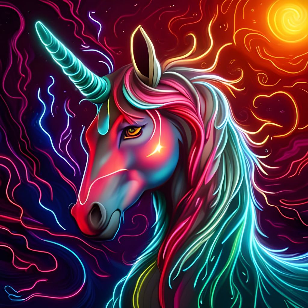 Neon tron style portrait of a unicorn  by @loodupyydja