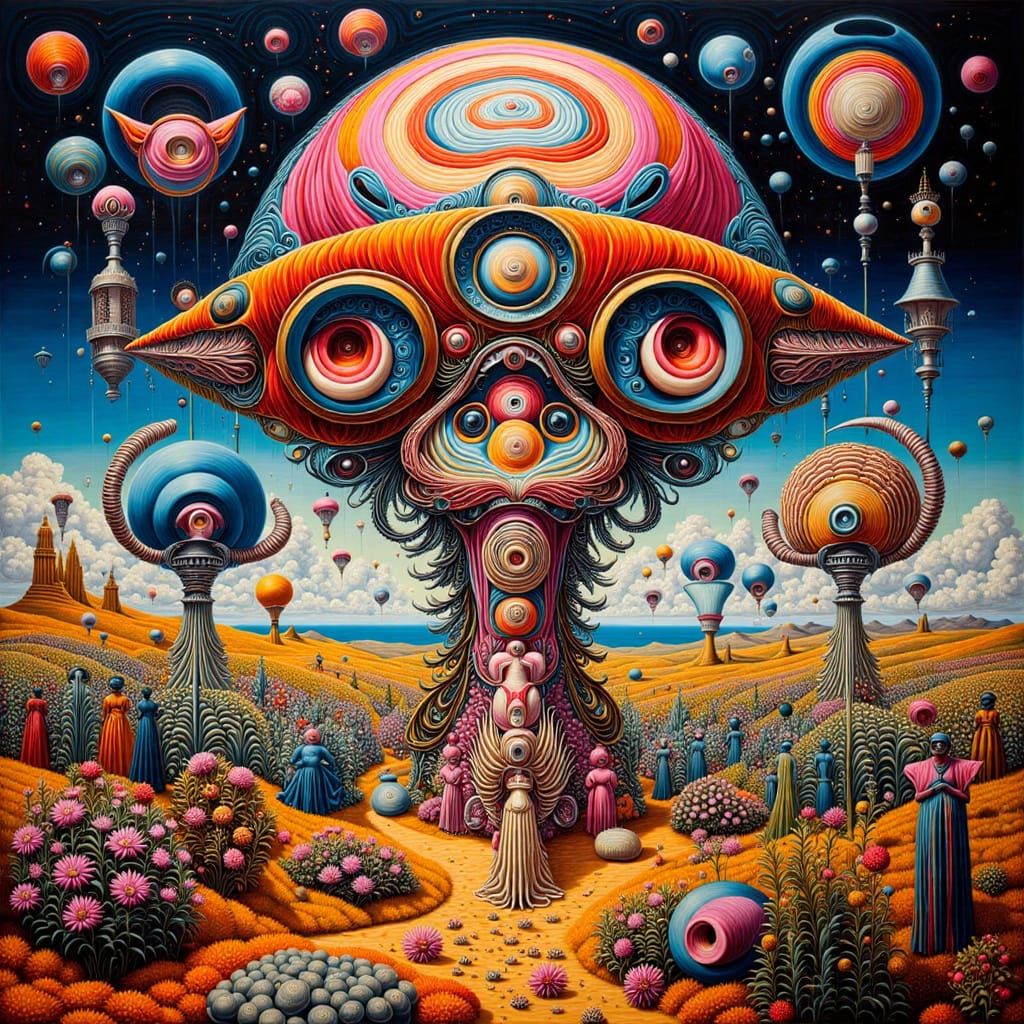 Surreal Dark Fantasy Landscape with Distorted Faces