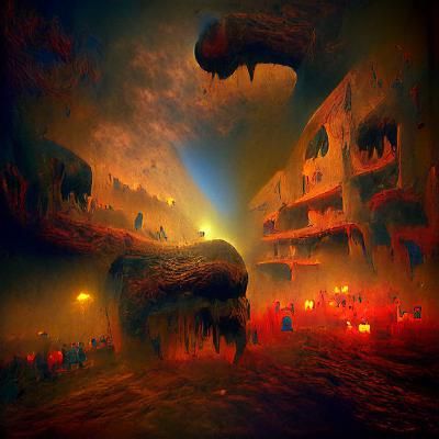 Hellscape of flaming Elmos Zdzisław Beksiński Thomas Kinkade...