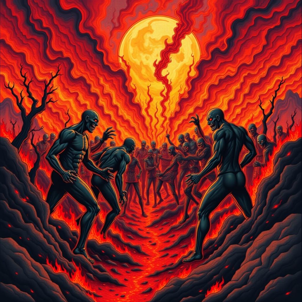 <lora:BURNING QUILT:1.0> Zombie horde