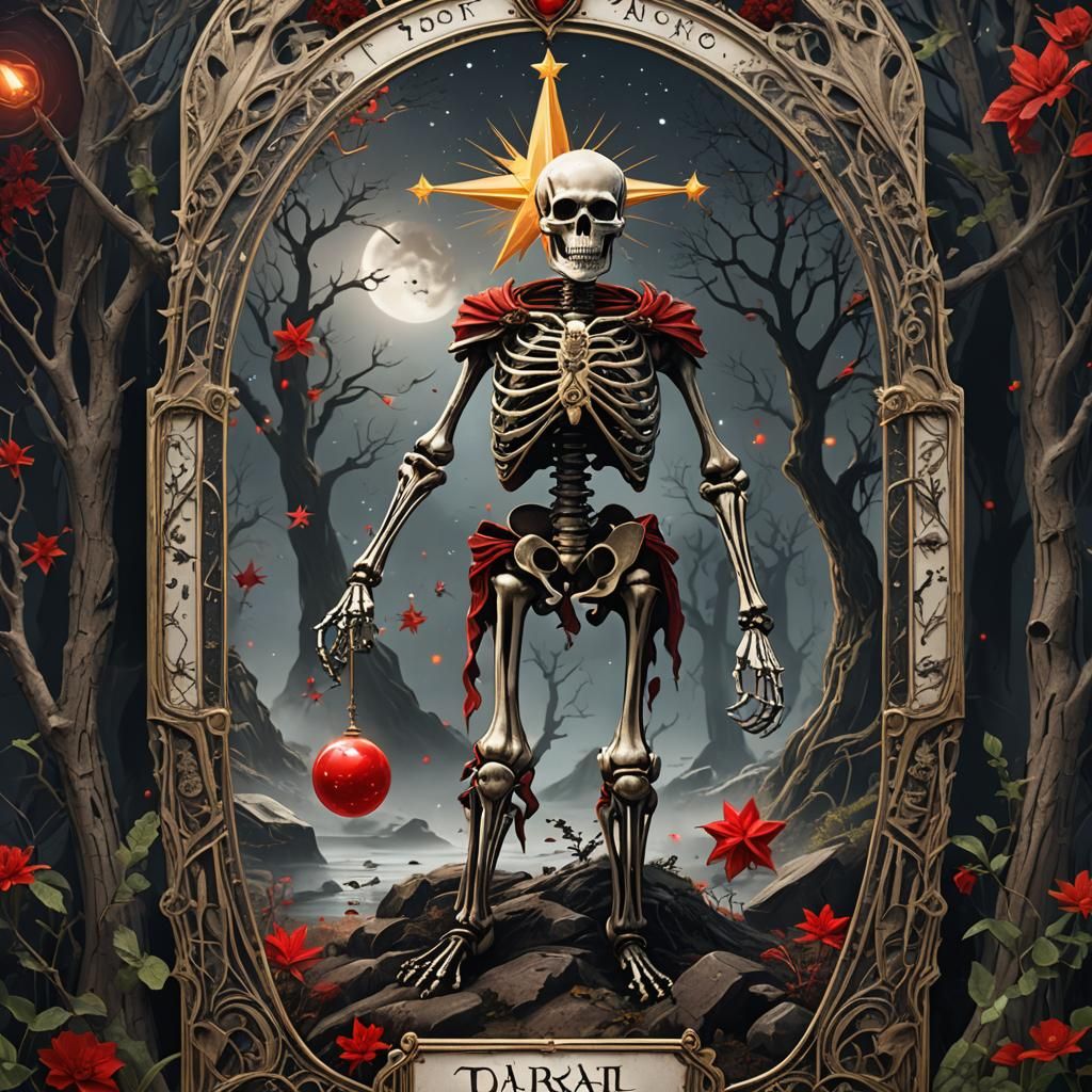 Tarot card The Star. Use one skeleton and mirror. Use tree a...