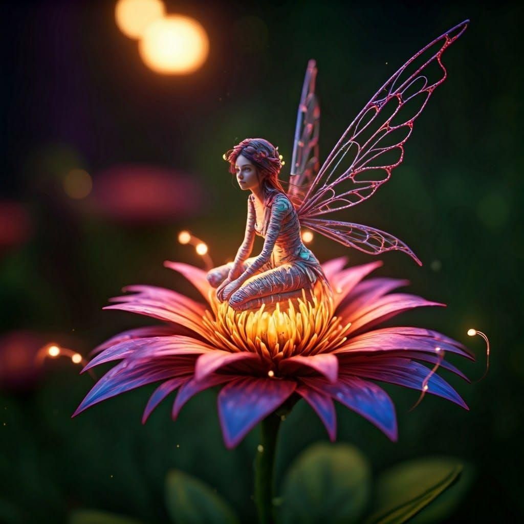 Thread Fairy on Flower, Fantasy Concept Art