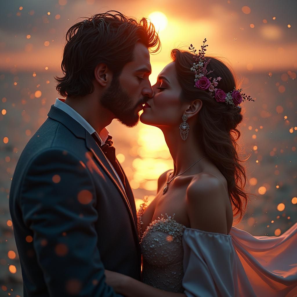 I want a couple to kiss each other romantically.