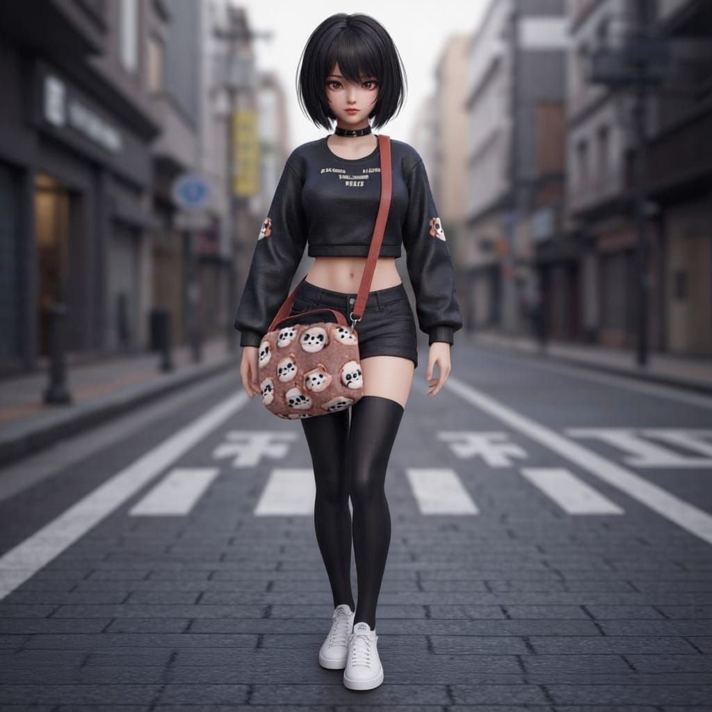 3D Anime Art of a Woman with Plush Sneakers