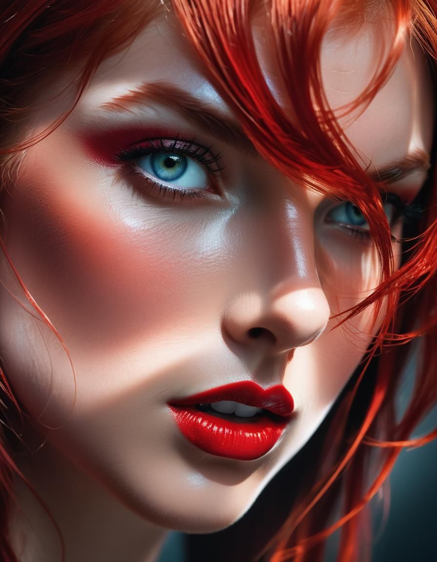 Taylor Swift Portrait with Blazing Red Hair, Hyperrealistic