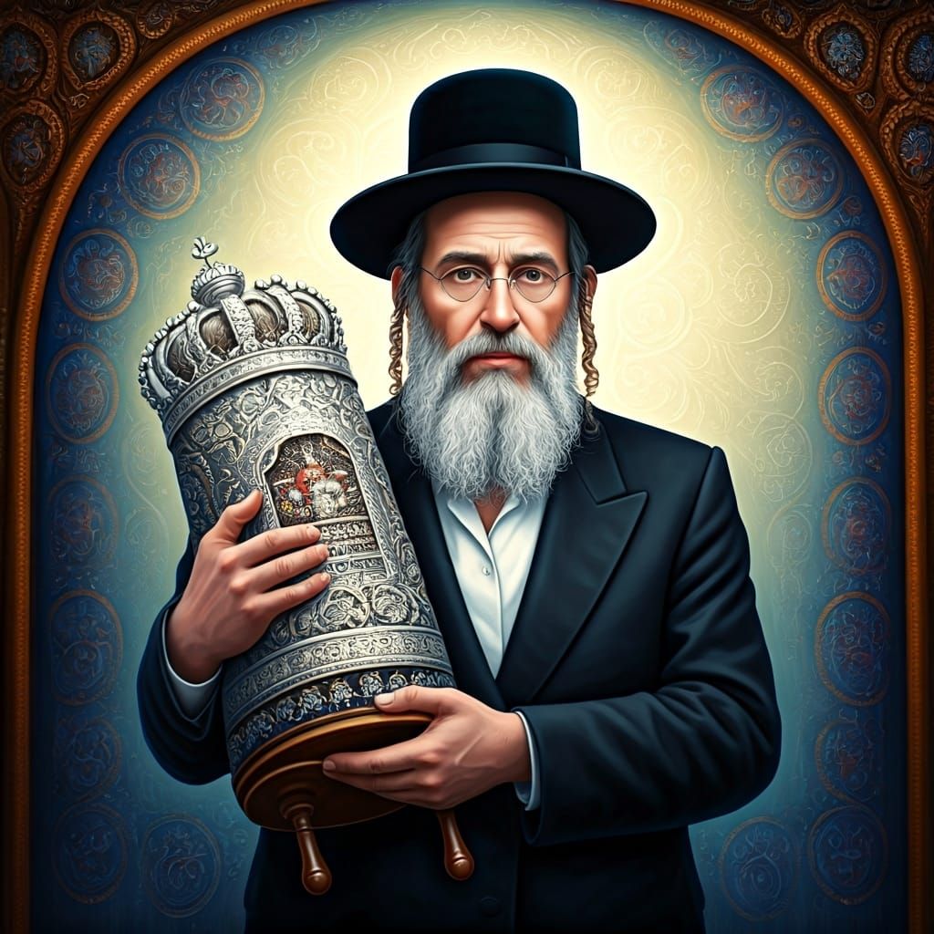Orthodox Jew with Torah Scroll in Chagall Style