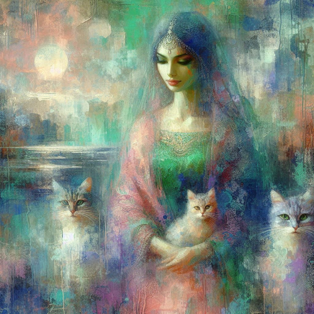 woman and cat.