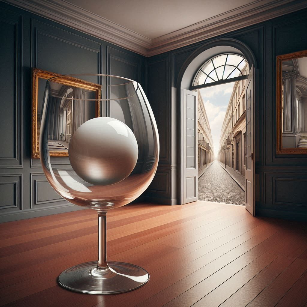 Wine glass with white ball