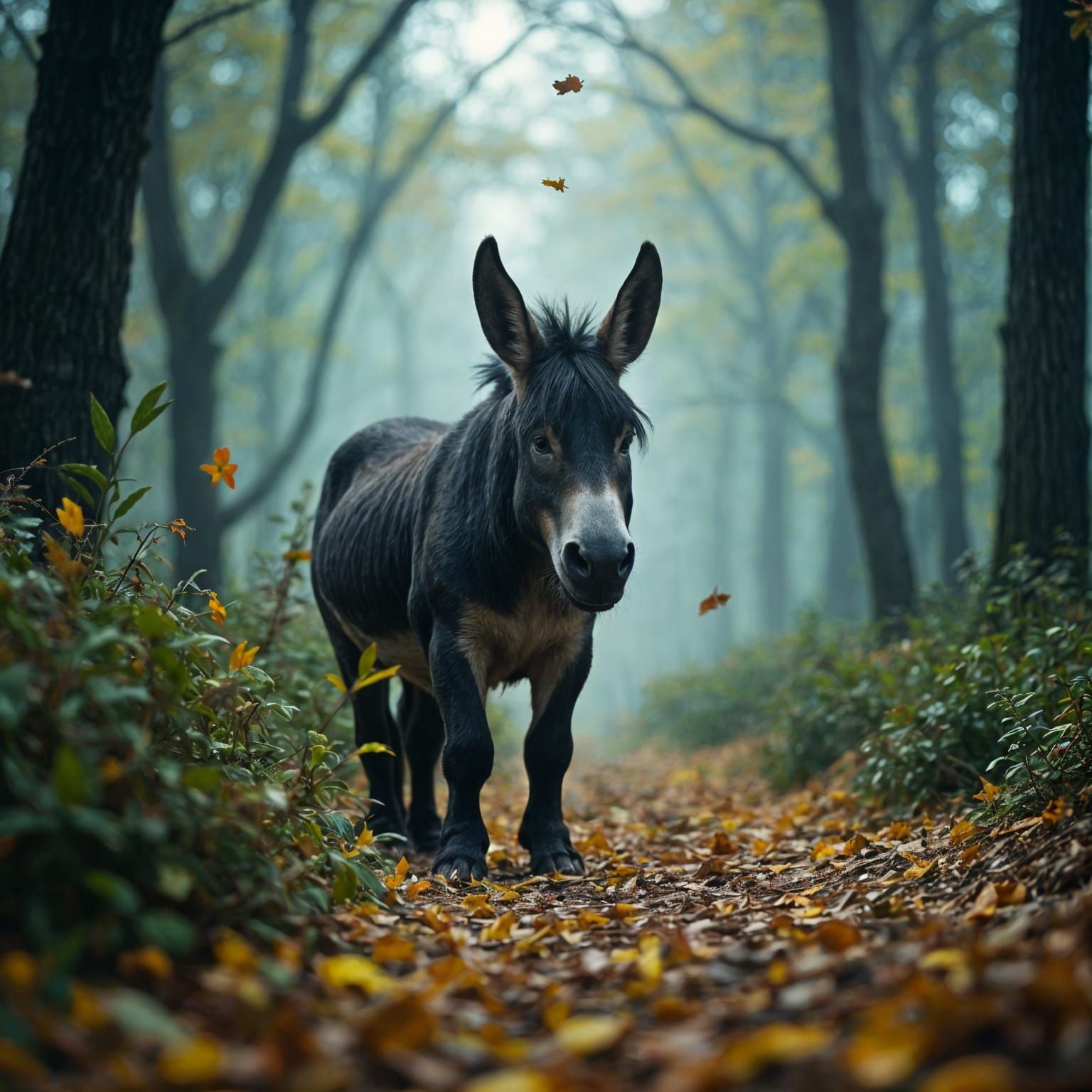 Eeyore. Cinematic film still, shot on v-raptor XL, film grain, vignette, color graded, post-processed, cinematic lighting, 35mm film, live-...