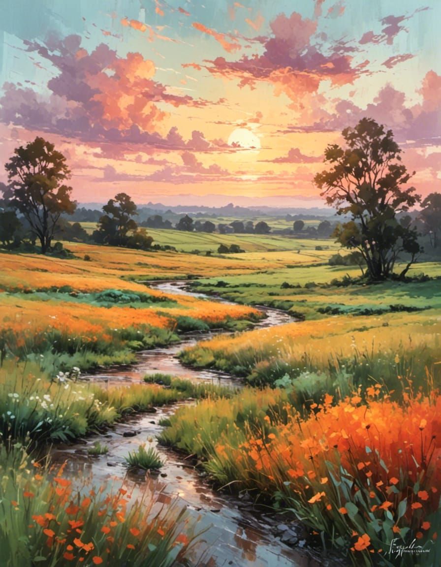 sunset prairie landscape