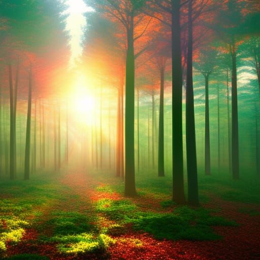 Magical Multi colored forest at sunrise   by @Mommakuma