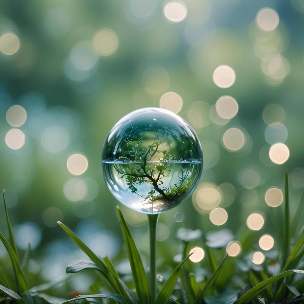Macro Shot of Transparent Orb Containing Floating Islands