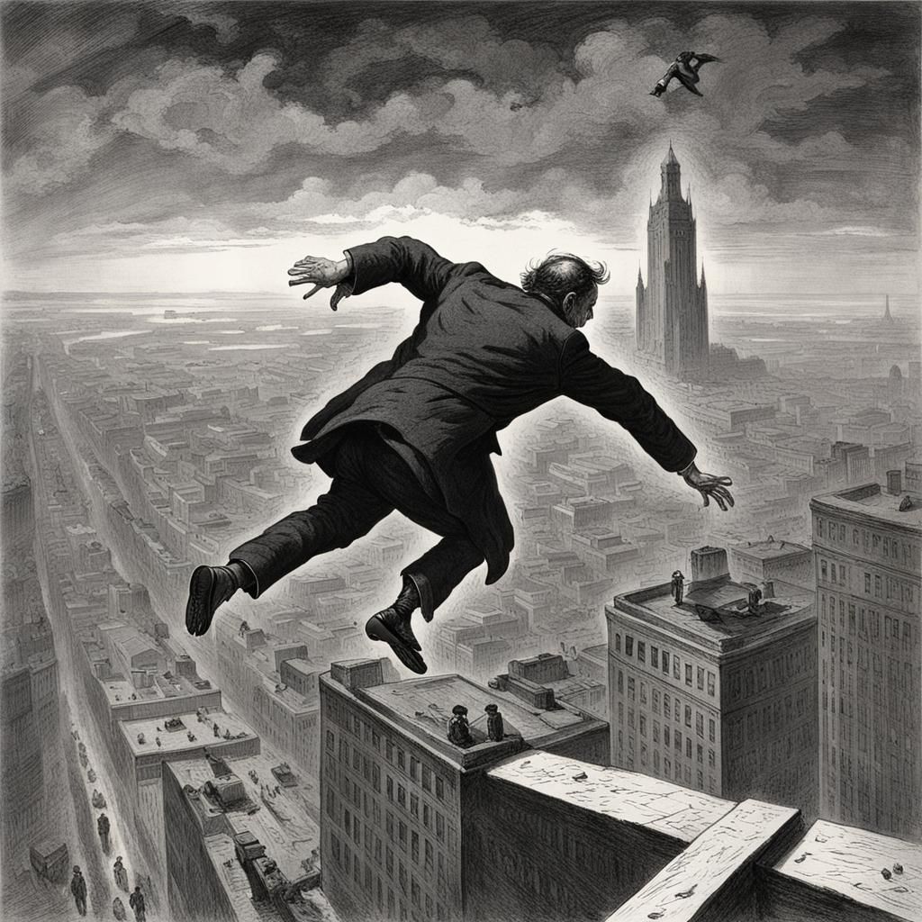 Man falling off a skyscraper horror Gustave Doré Greg Rutkow...