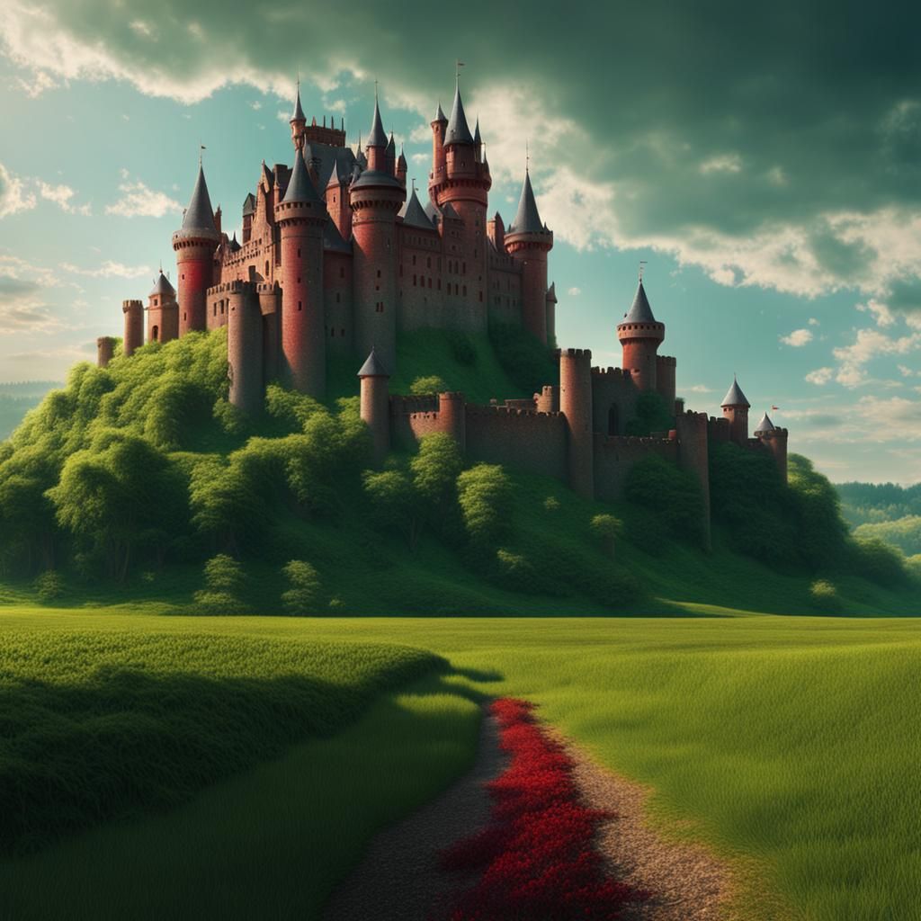 countryside field castle daytime light sun sunlight green re...