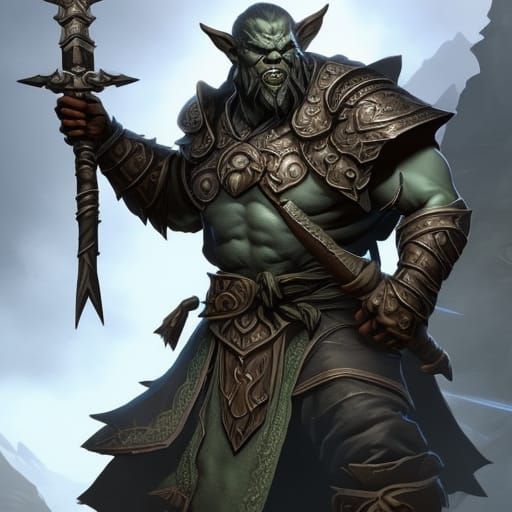 DND!, (dungeons and dragons) orc 
wizard, center frame!, ful...