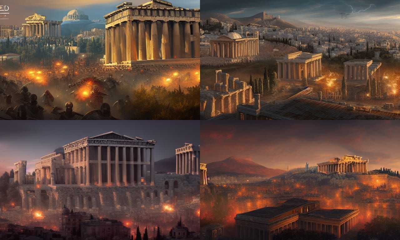 Athens under attack great city besieged detailed matte paint...
