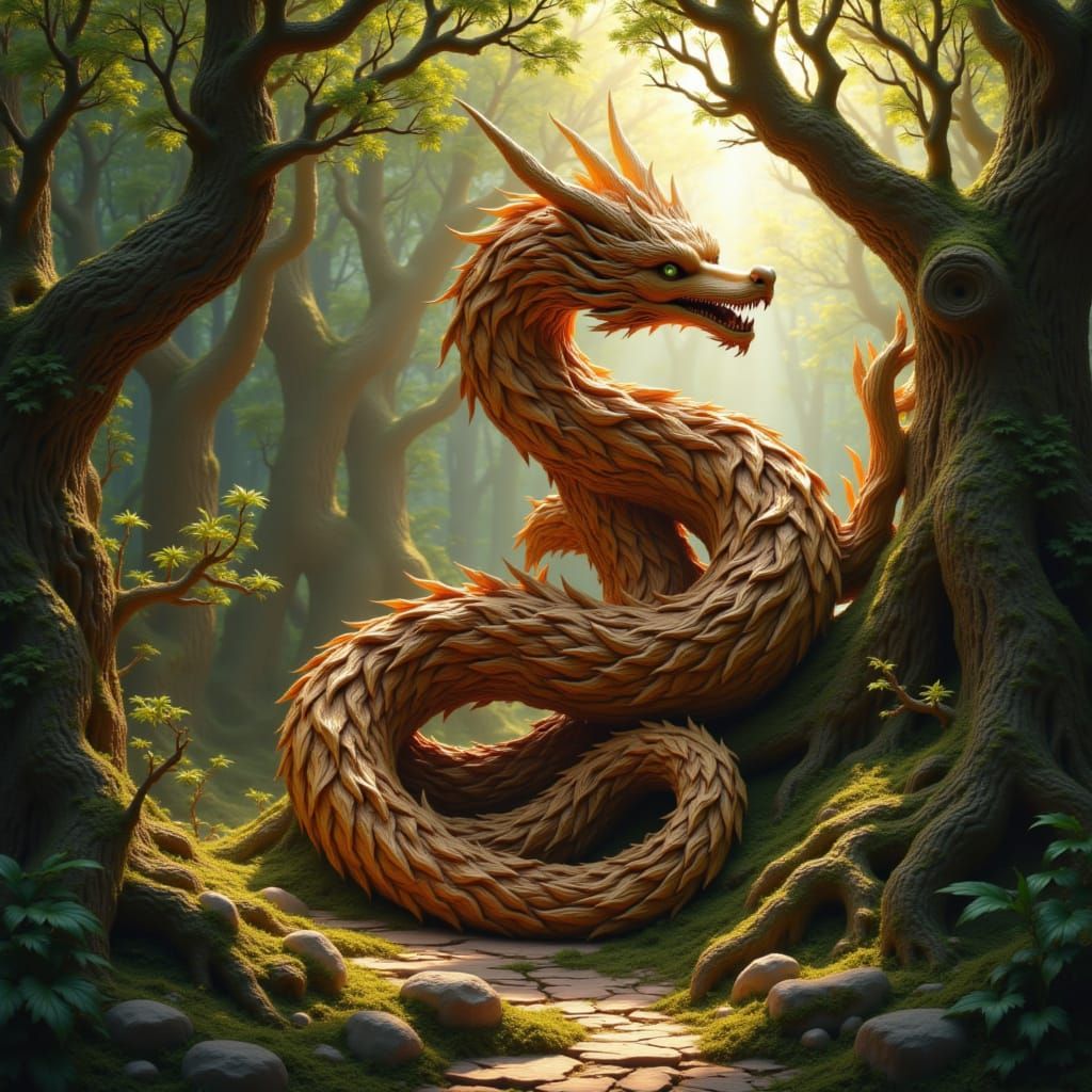 dragon made of wood <lora:The Wood of Red:1.0>