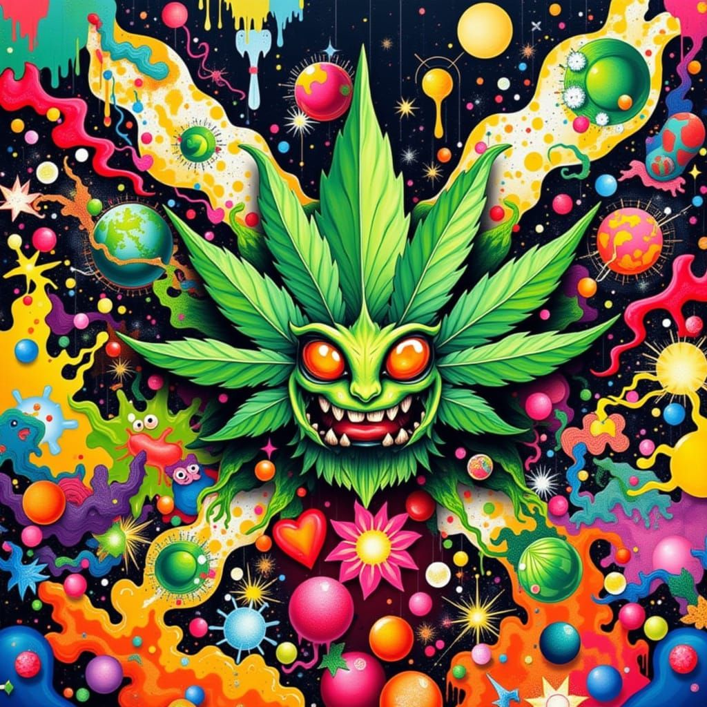CANNABIS, HAPPY MONSTER <lora:synthura:1.0>