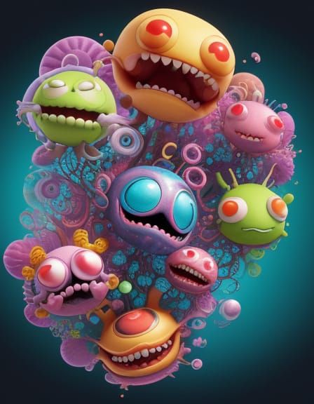 Silly Microbes, Cute Bacteria Characters with Funny Faces, Cartoon Illustration