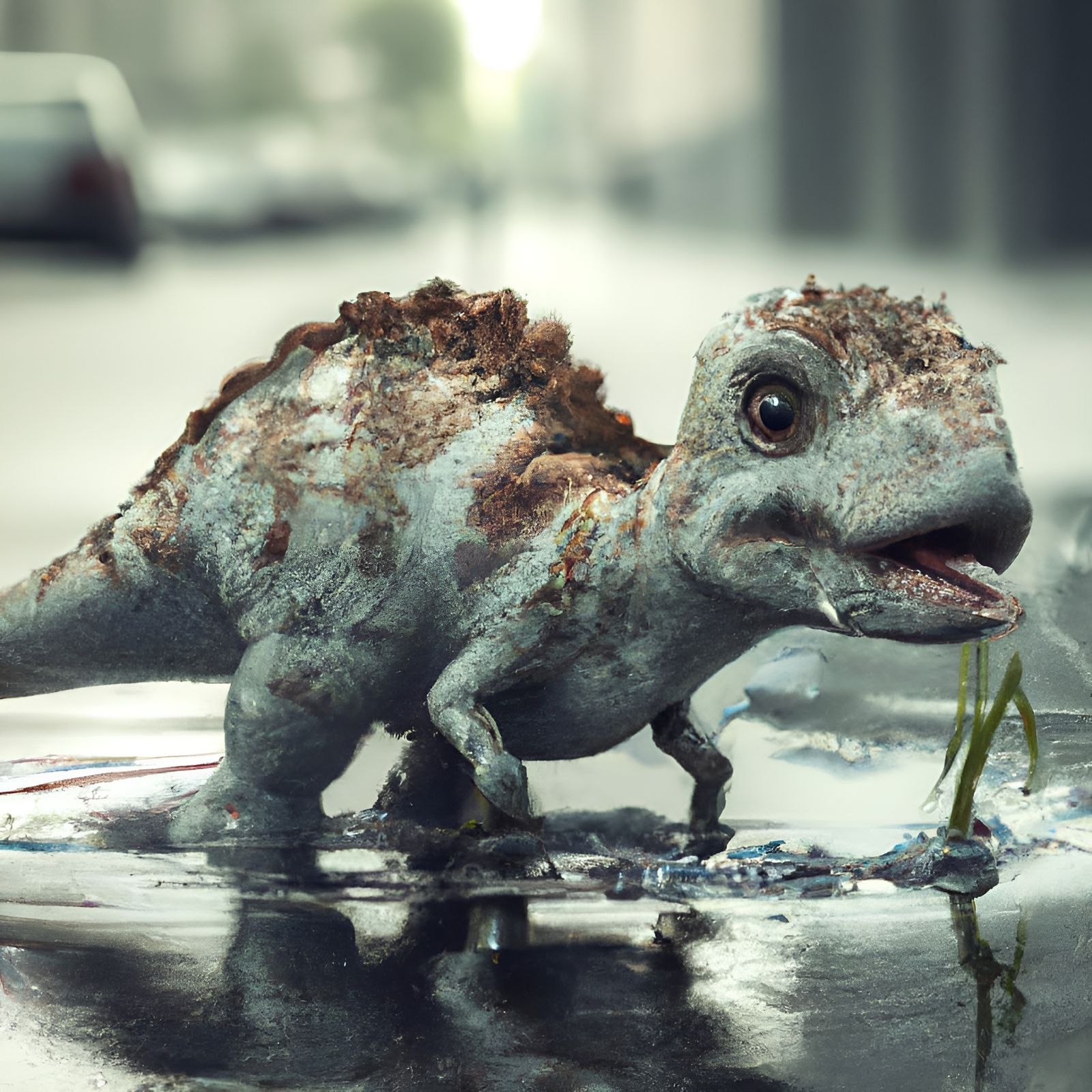 dino in water puddle AI Generated Artwork NightCafe Creator
