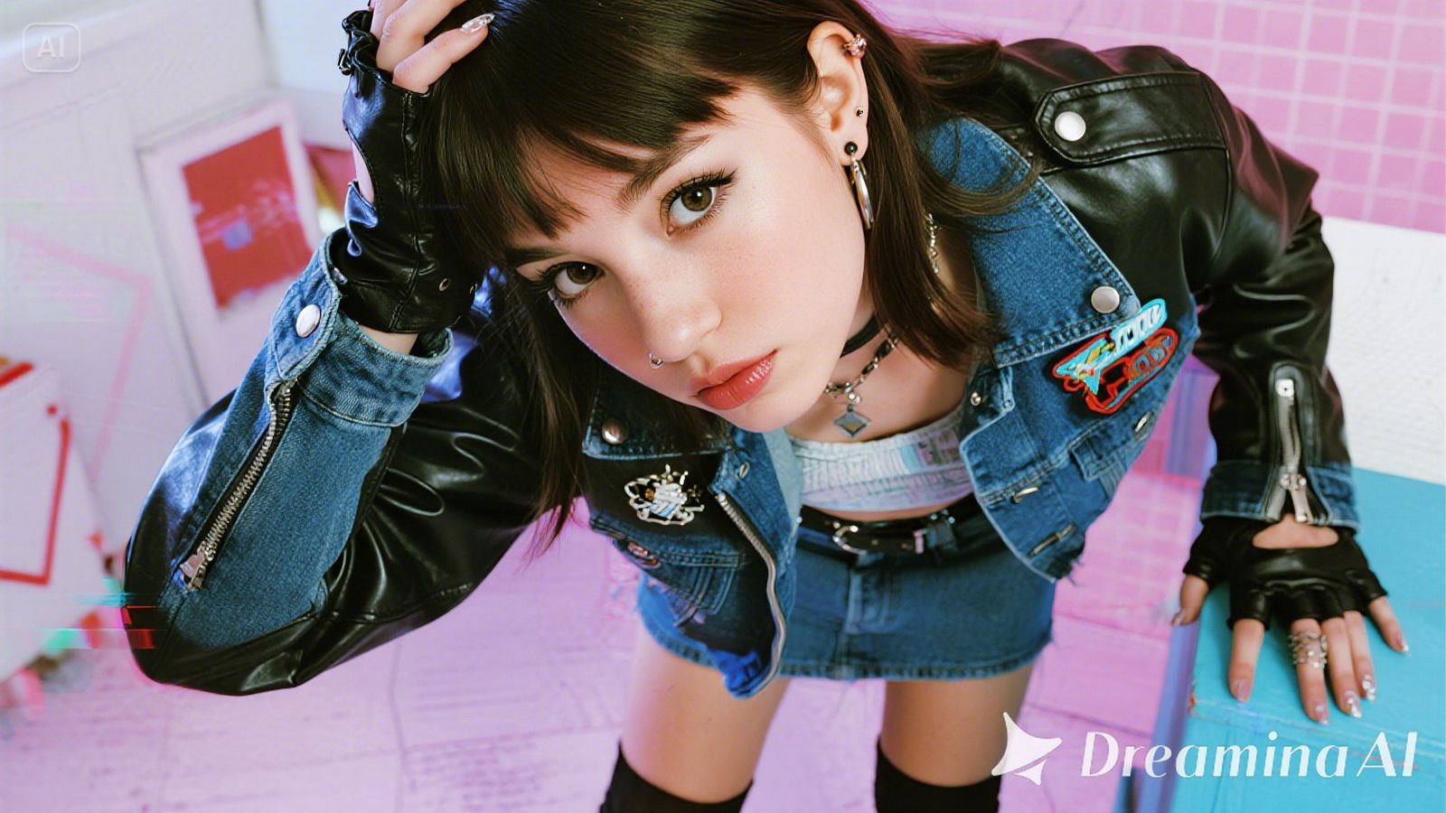 80's punk girl with cute-punk mix outfit