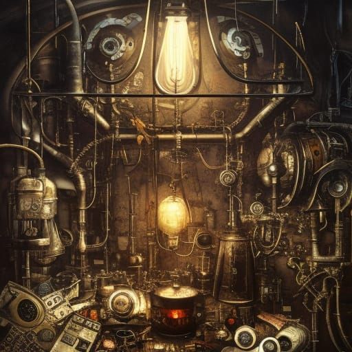 A dope mad scientists steampunk laboratory; Dark, gothic concept art by ...