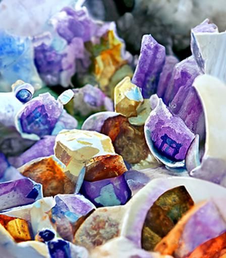 splashy detailed crisp watercolor of purple crystals and geo...