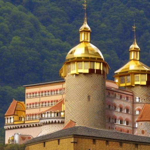 A castle with golden roofs