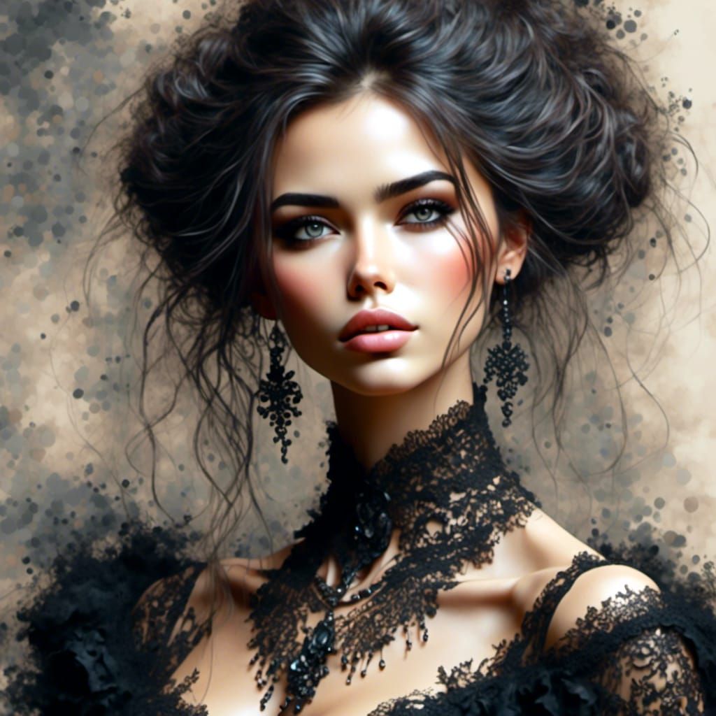 <lora:3D HD Portraits:1.0> <lora:Abstract Pebble Art:1.0> front facing illustration of a beautiful stunning Victorian woman front facing pro...