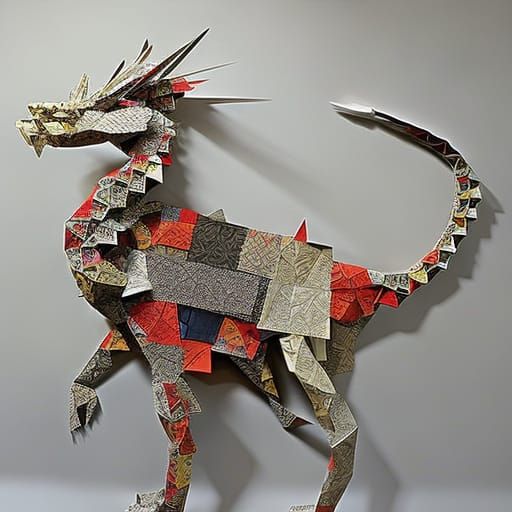 A 3D paper collage Dragon made from newspaper   by @Grumpy 