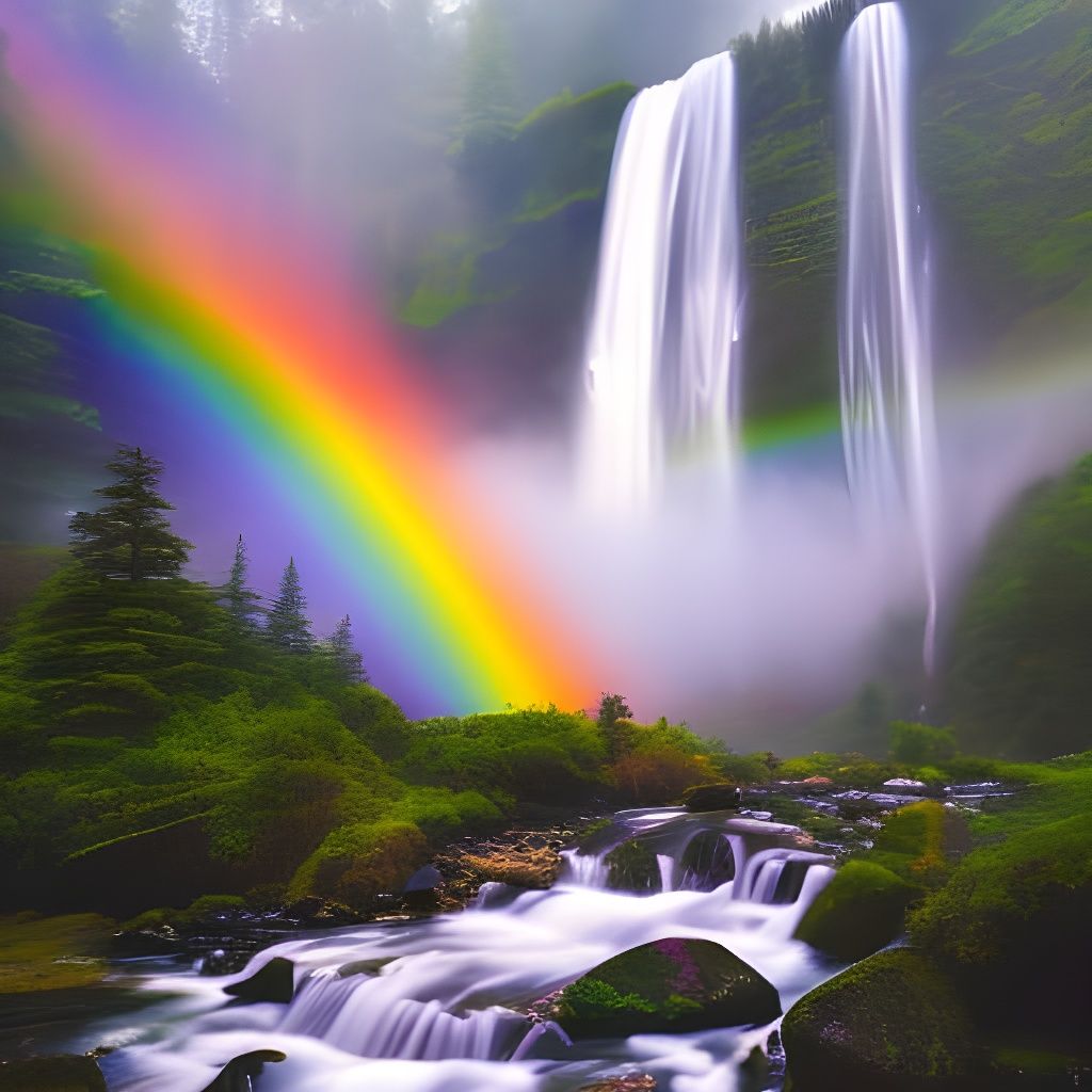 Pot of Gold Under the Waterfall? - AI Generated Artwork - NightCafe Creator
