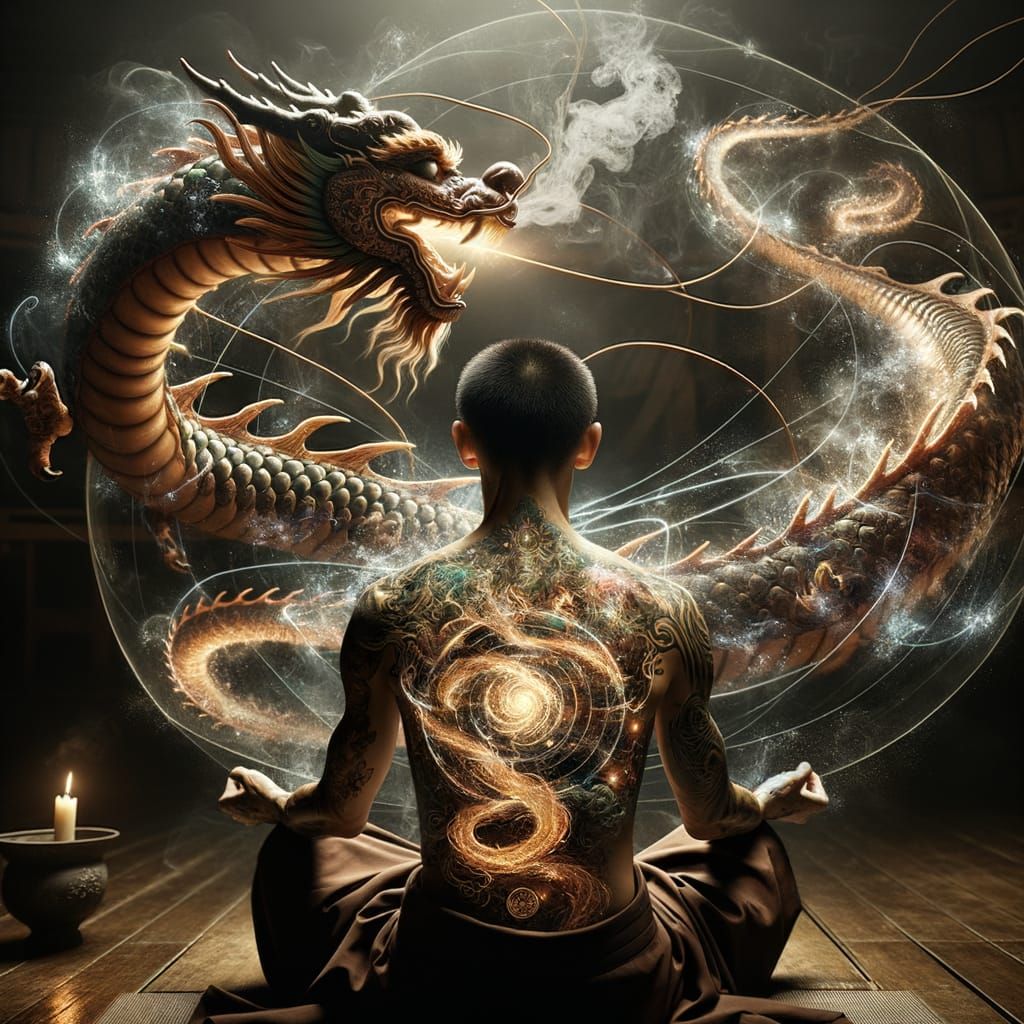 🐉 Mediation in a dojo, dragon tattoo, dragon 🐉