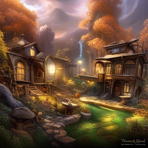 A steampunk cabin in a forest