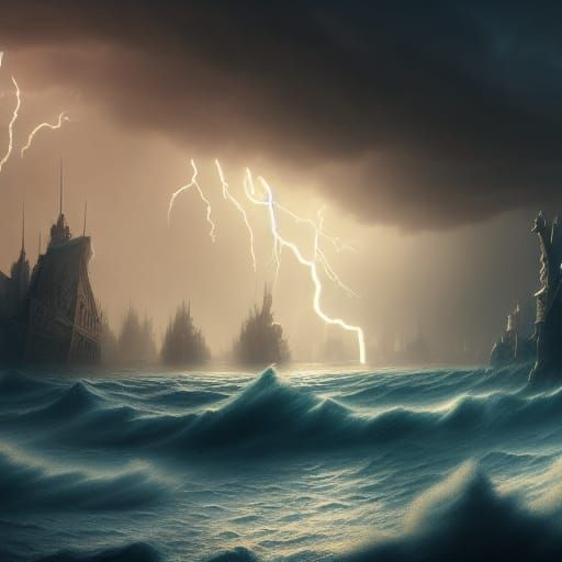 storm over the sea detailed matte painting, deep color, fantastical, intricate detail, splash screen, ... undefined