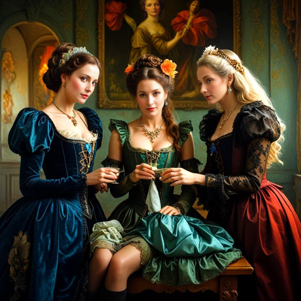 Elegant Victorian Ladies in Vibrant Colors