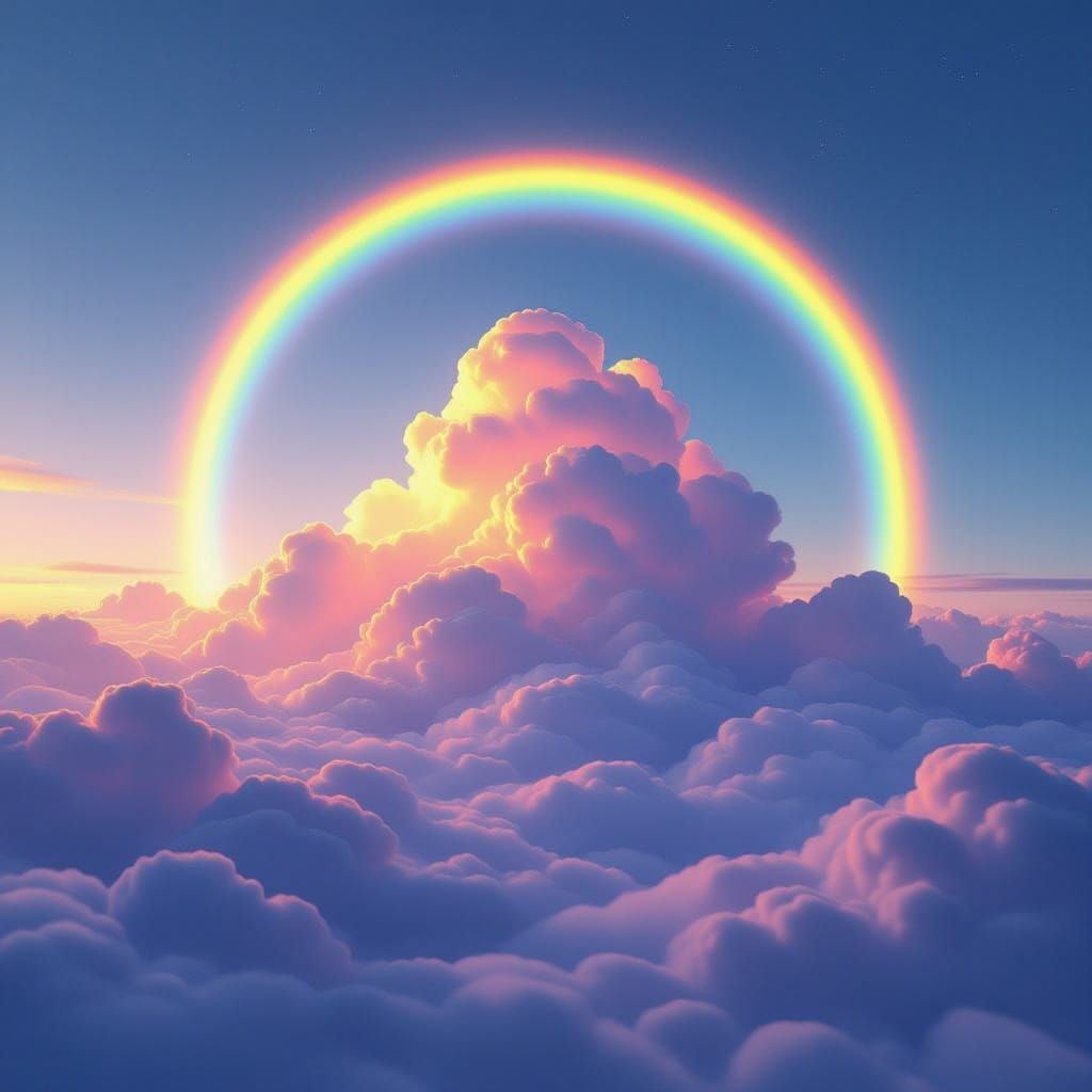 3D Clouds with Glowing Frame in Vibrant Rainbow Hues