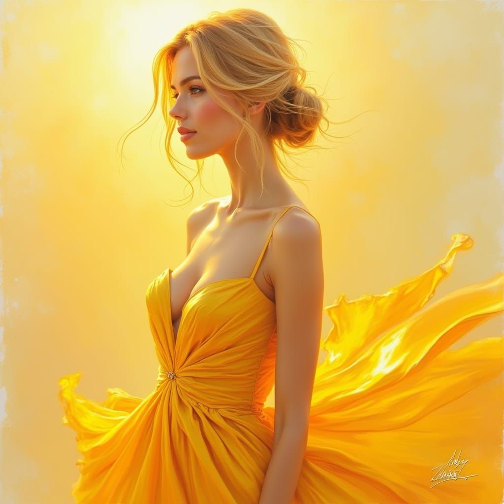 Luminous Portrait of Lady in Golden Gown