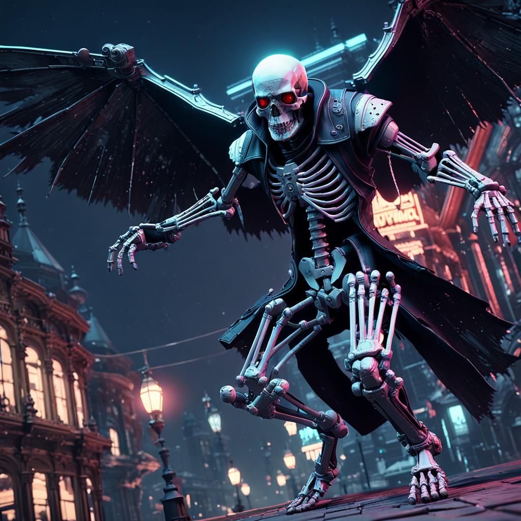 Cybernetic skeleton assassin in Victorian city 3D Videogame Graphics ...