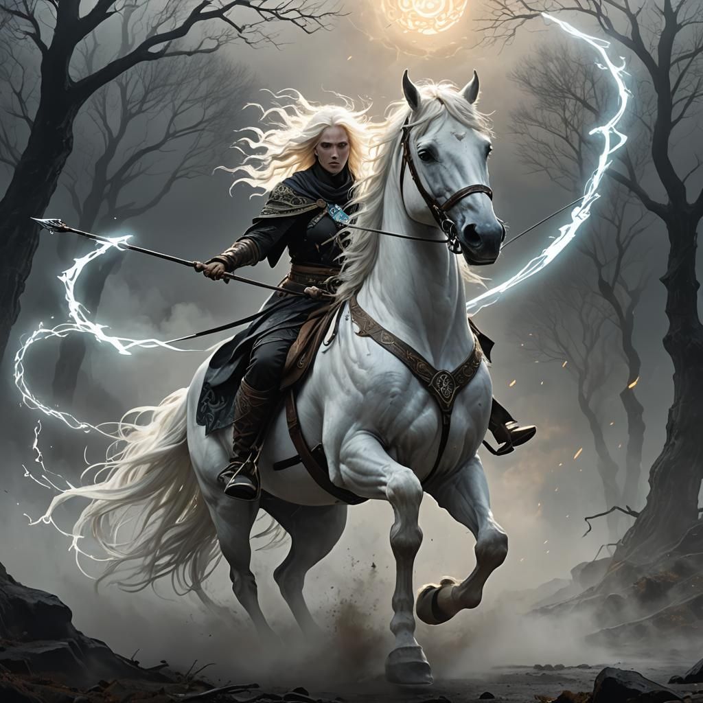 A white horse with a glowing mane