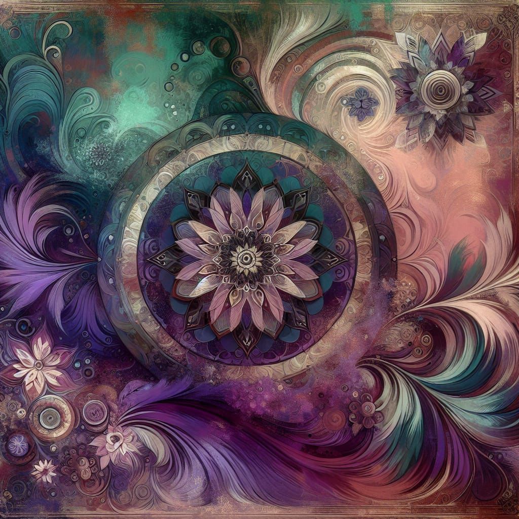 an image with a rich color palette with dominant shades of p...