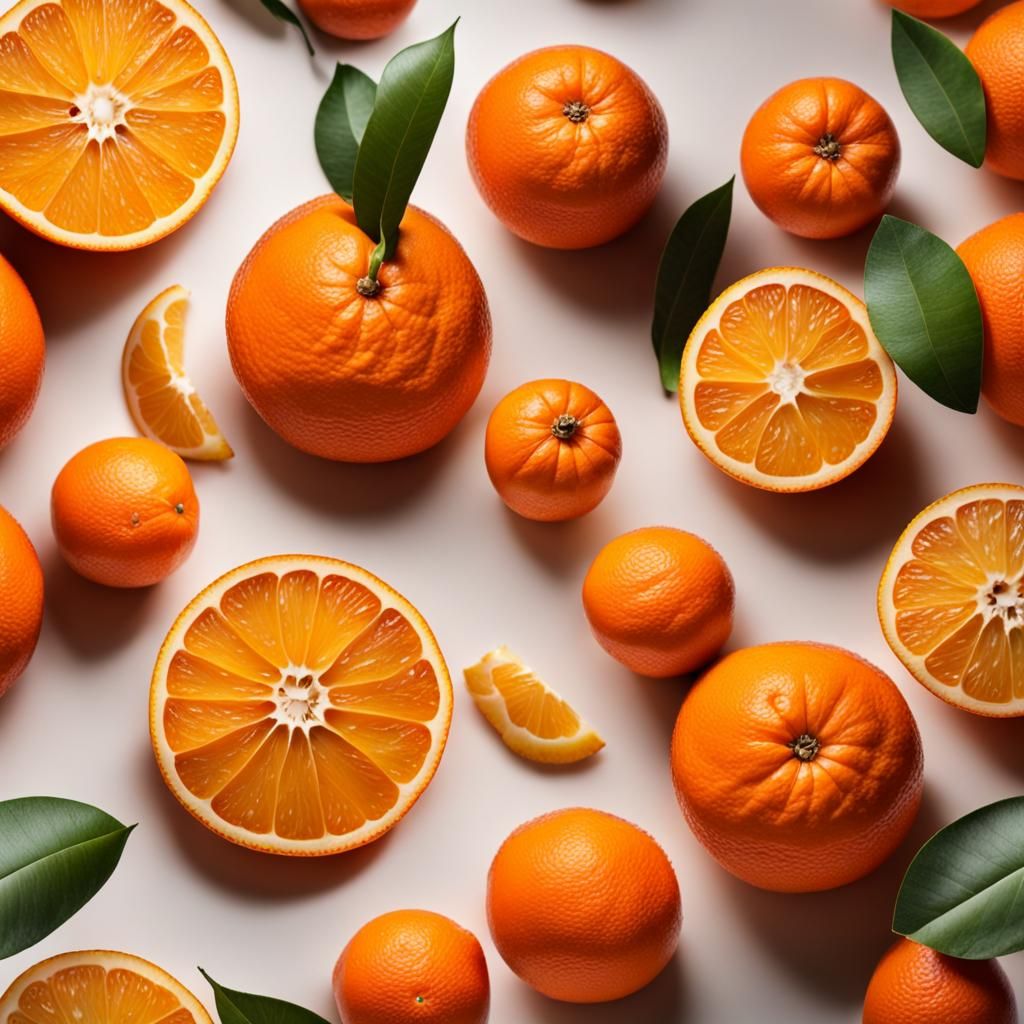 Realistic image of orange fruit with random decor.. Professi...