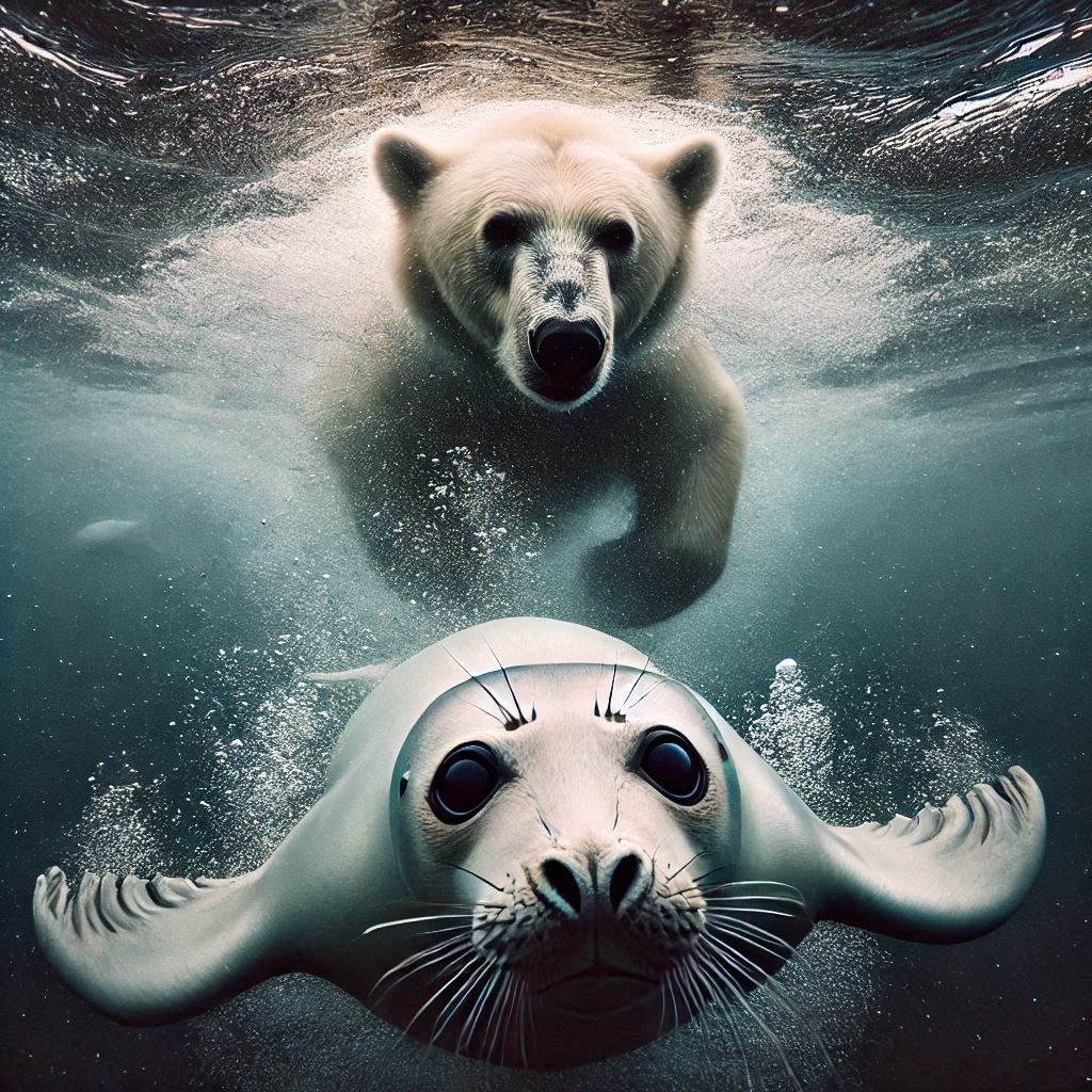 דוב לבן צד כלב ים מתחת למים